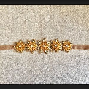 Jeweled flower Belt - gold and tan